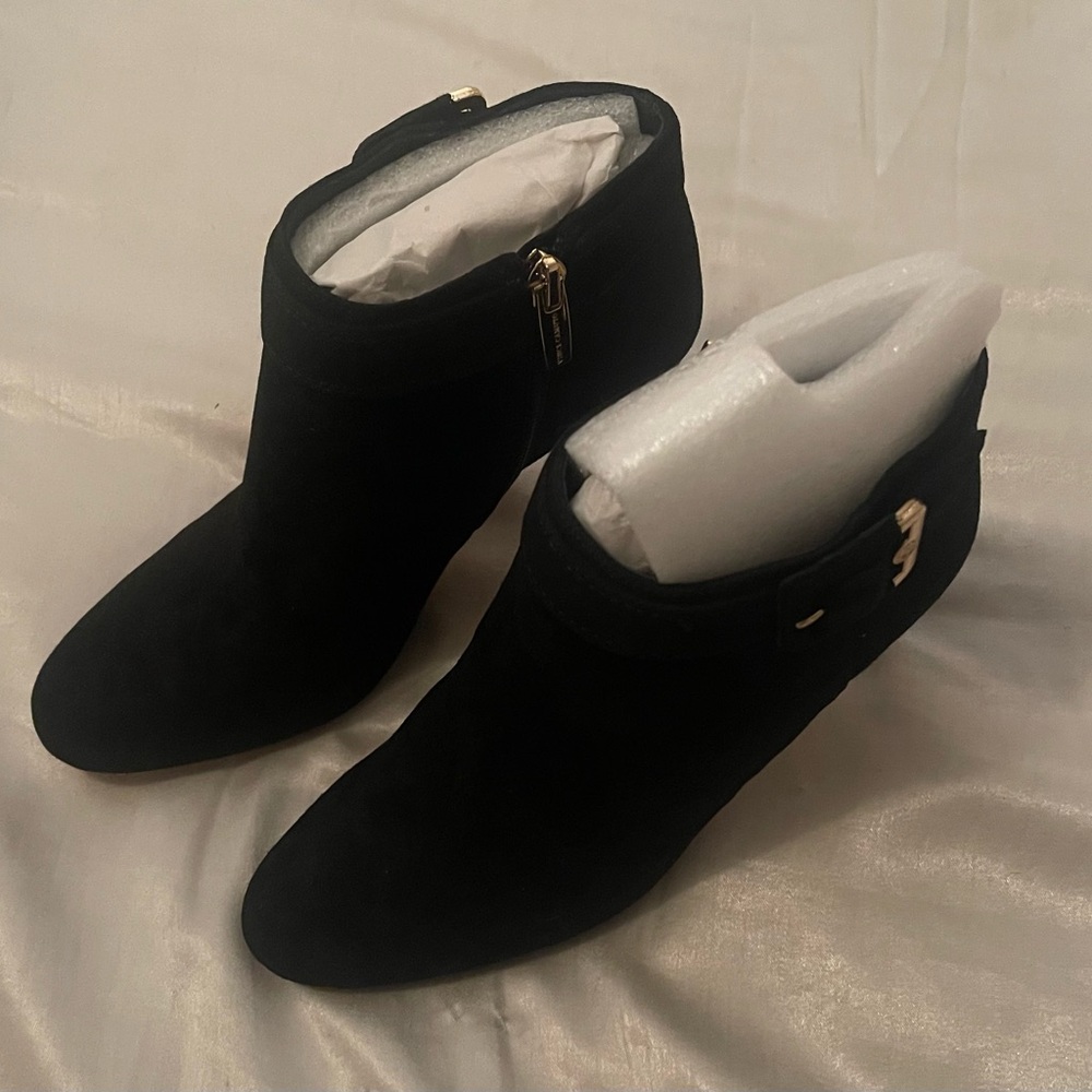 Vince Cumuto  Black Ankle Booties with Gold Accents